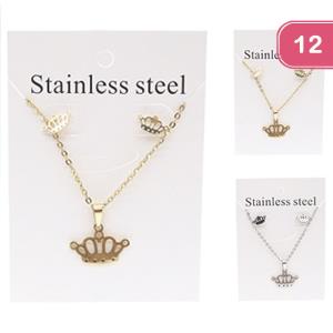 STAINLESS STEEL CROWN PENDANT NECKLACE  (12 UNITS)