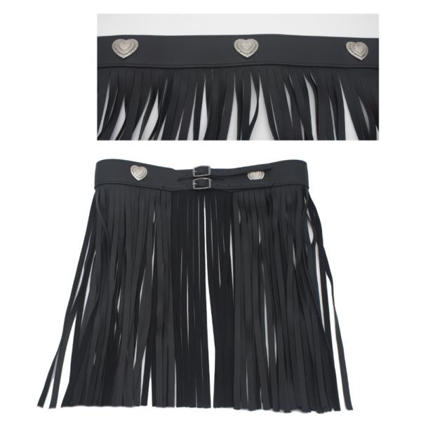 DOUBLE BUCKLE HEART CONCHO MIDI FRINGE SKIRT BELT