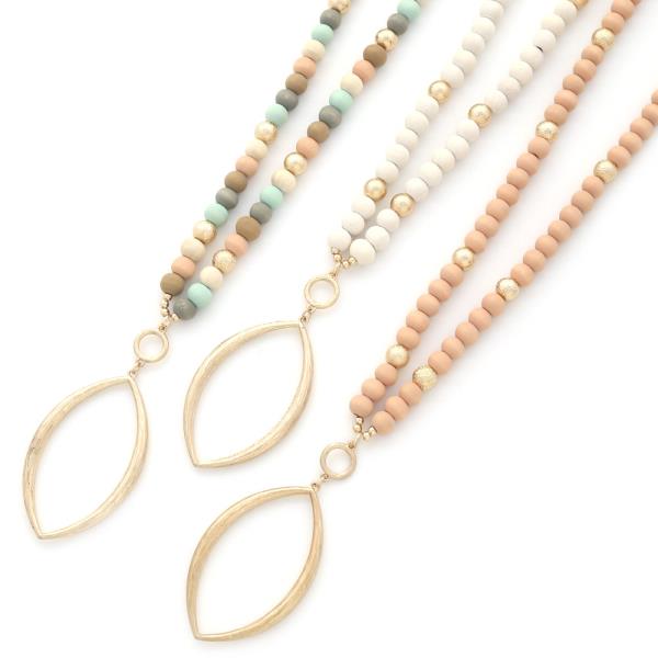 POINTED OVAL WOOD BEAD NECKLACE