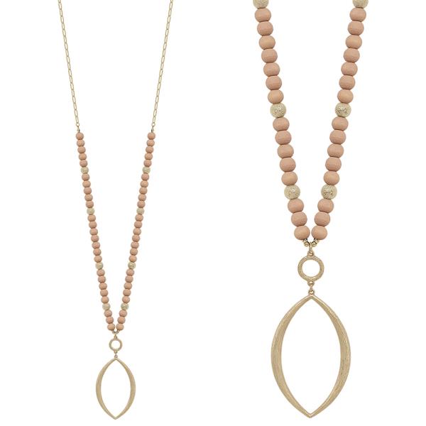 POINTED OVAL WOOD BEAD NECKLACE