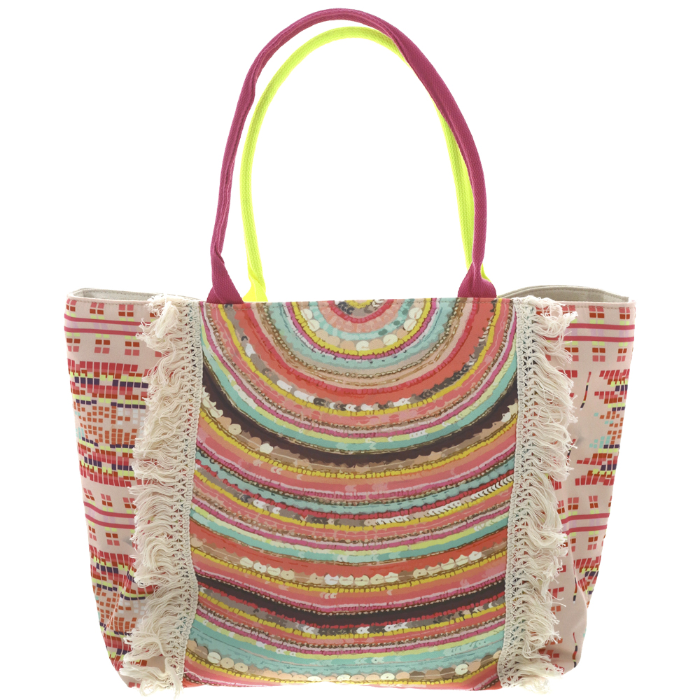 MULTI COLOR ZIP TOP TOTE BAG