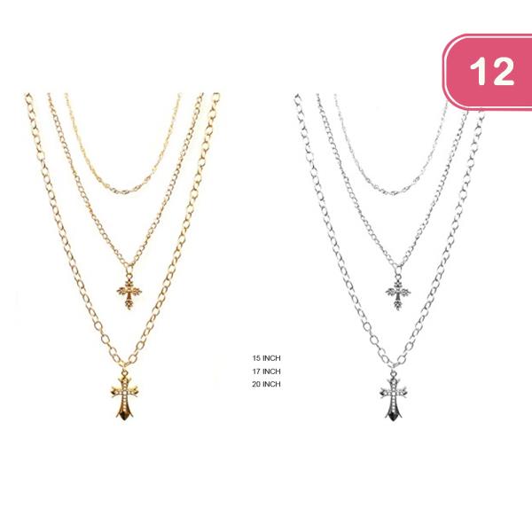 CROSS 3 LAYER NECKLACE (12UNITS)