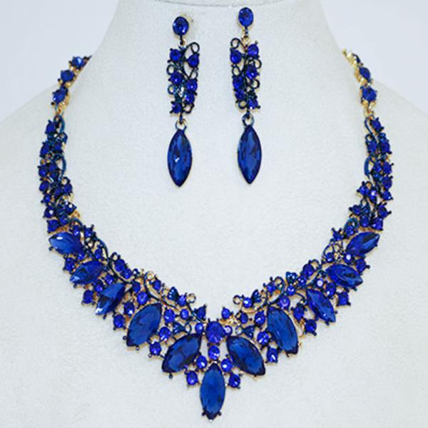 TEARDROP STONE ELEGANT EVENING V NECKLACE EARRING SET
