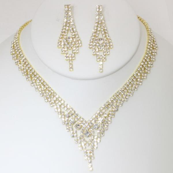 RHINESTONE NECKLACE EARRING SET