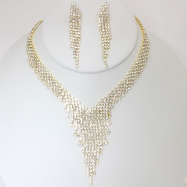 RHINESTONE NECKLACE EARRING SET