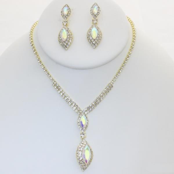 COLOR STONE NECKLACE EARRING SET