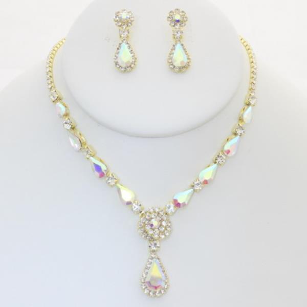 COLOR STONE NECKLACE EARRING SET