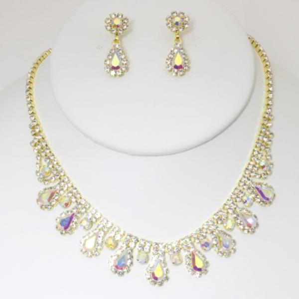 RHINESTONE NECKLACE EARRING SET