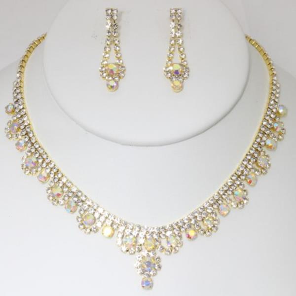 RHINESTONE NECKLACE EARRING SET