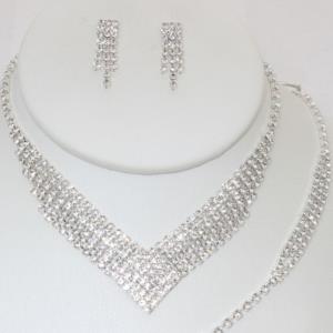 RHINESTONE NECKLACE EARRING BRACELET SET