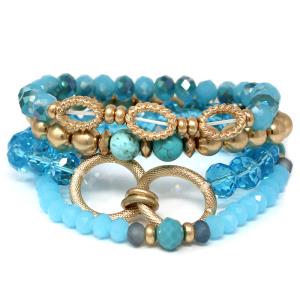 4 ROW CCB STONE BEAD STRETCH BRACELET