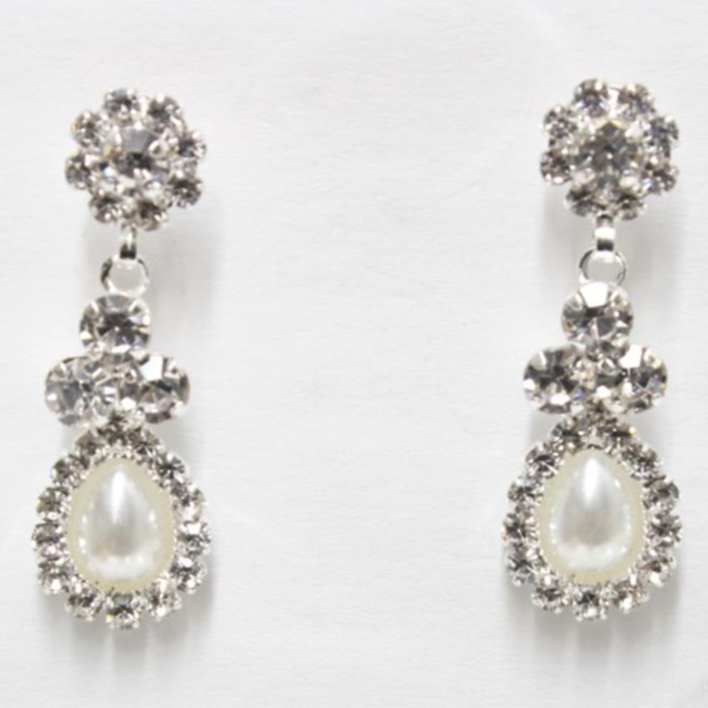 TEARDROP PEARL RHINESTONE DANGLE EARRING