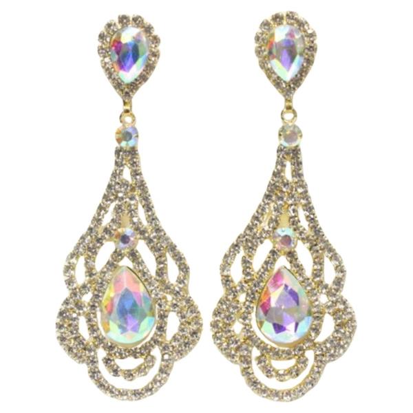 TEARDROP SCALLOP EDGE RHINESTONE DANGLE EARRING