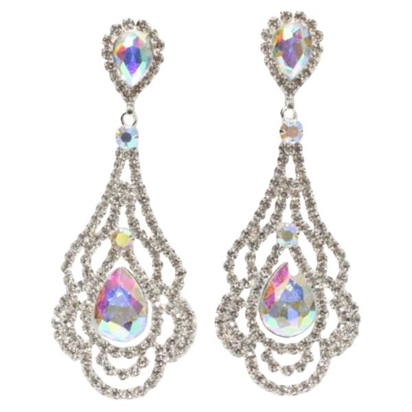 TEARDROP SCALLOP EDGE RHINESTONE DANGLE EARRING