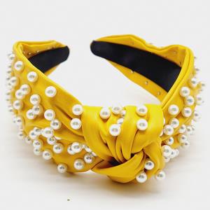 PU LEATHER PEARL BEAD KNOT HEADBAND