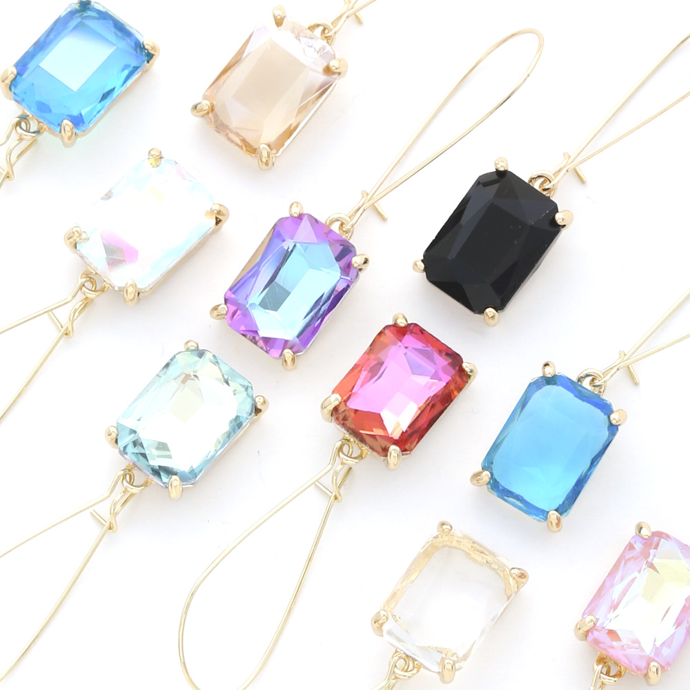 RECTANGLE GLASS BEAD DANGLE EARRING