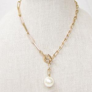 PEARL BEAD OVAL LINK NECKLACE
