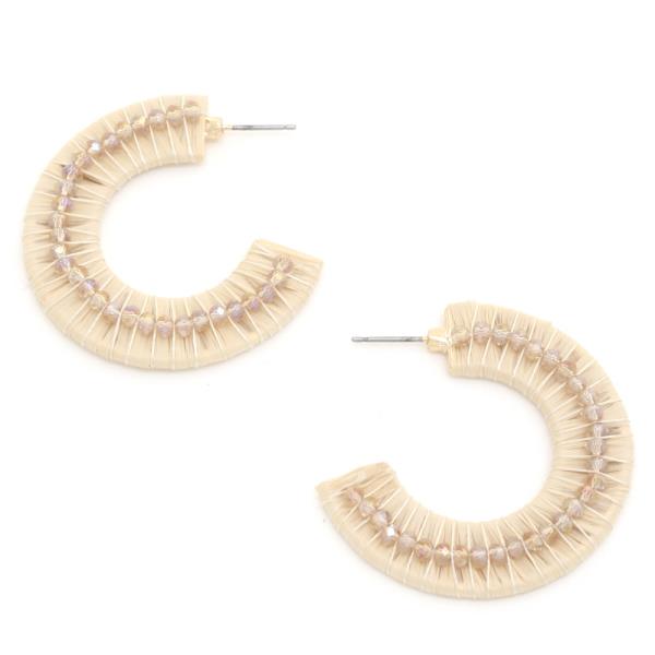 RAFFIA WRAPPED BEADED OPEN CIRCLE EARRING