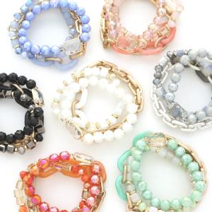 3 ROW RESIN CHAIN BEADED STRETCH BRACELET