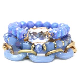3 ROW RESIN CHAIN BEADED STRETCH BRACELET