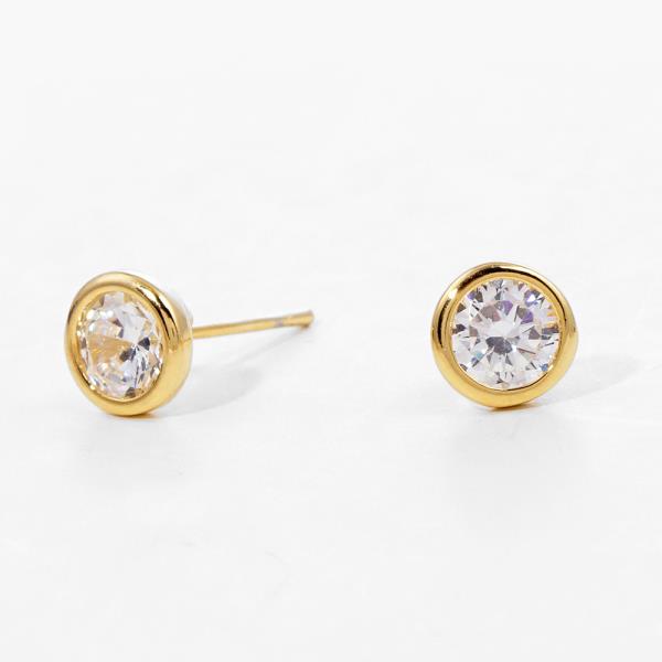 CUBIC ZIRCONIA ROUND GOLD DIPPED EARRING
