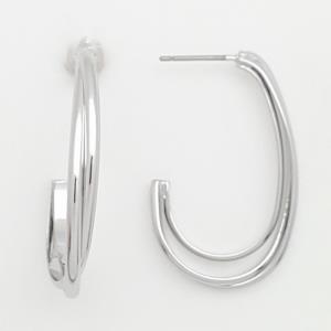 DOUBLE LINE OVAL OPEN HOOP EARRING