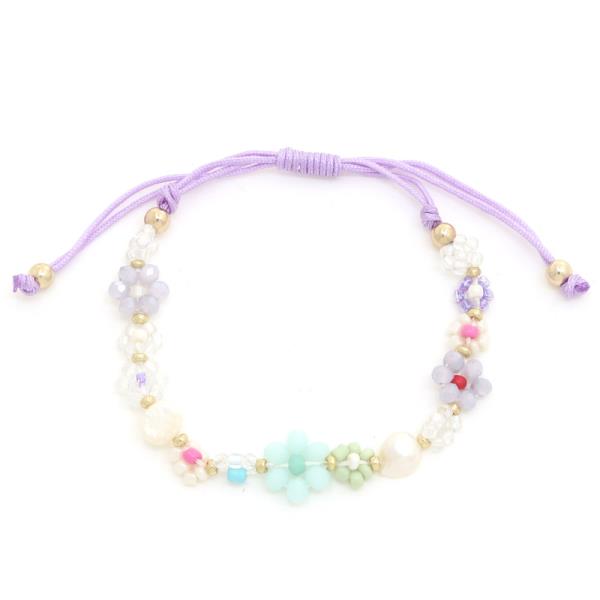 SEED BEAD FLOWER ADJUSTABLE BRACELET