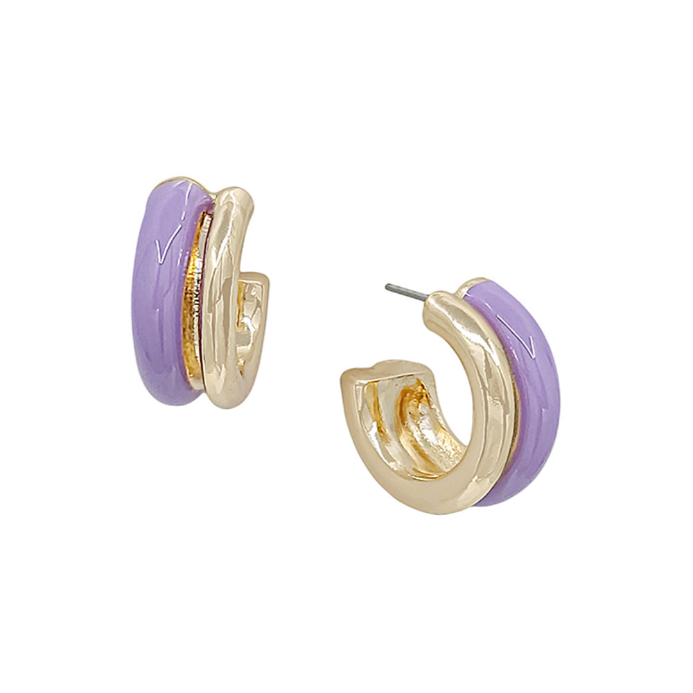 DOUBLE ROUND COLOR ACCENT METAL HOOP EARRING