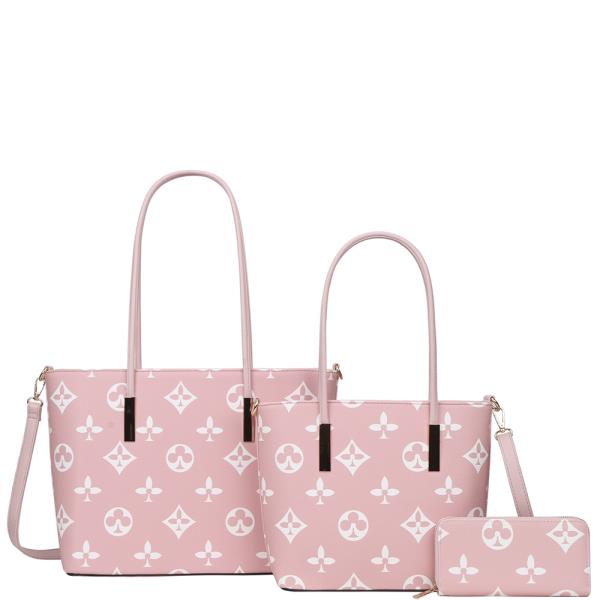 3IN1 PRINTED TOTE BAG WITH MATCHING BAG AND WALLET SET