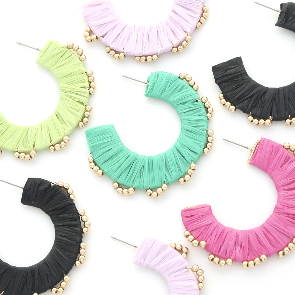 RAFFIA WRAPPED BEADED EARRING