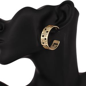 GREEK PATTERN METAL OPEN HOOP EARRING