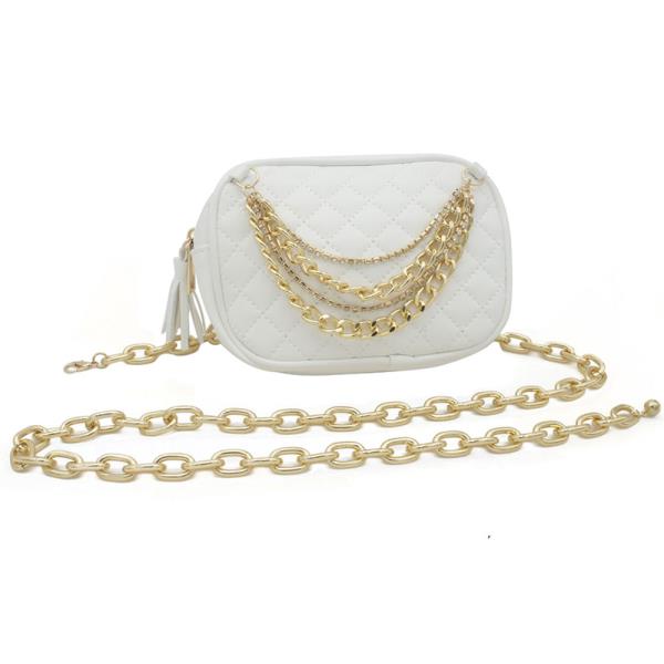 CHAIN EMBELLISHED QUILTED CHAIN BELT BAG