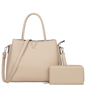 2IN1 PLAIN V HANDLE SATCHEL BAG WITH WALLET SET