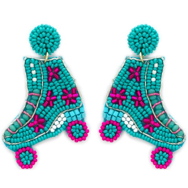 ROLLER SKATES SEED BEAD DANGLE EARRING