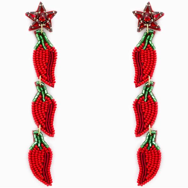 TIERED HOT PEPPERS SEED BEAD DANGLE EARRING