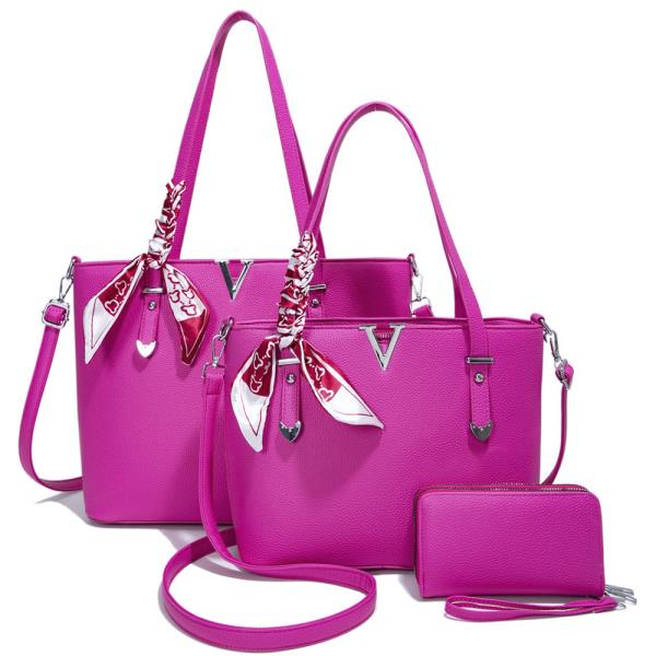 3IN1 V SMOOTH TEXTURED SHOULDER BAG WITH MATCHING BAG AND WALLET SET