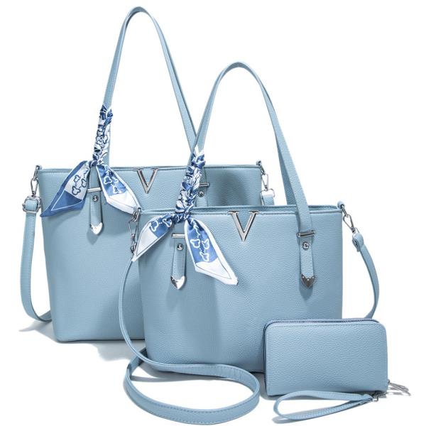 3IN1 V SMOOTH TEXTURED SHOULDER BAG WITH MATCHING BAG AND WALLET SET