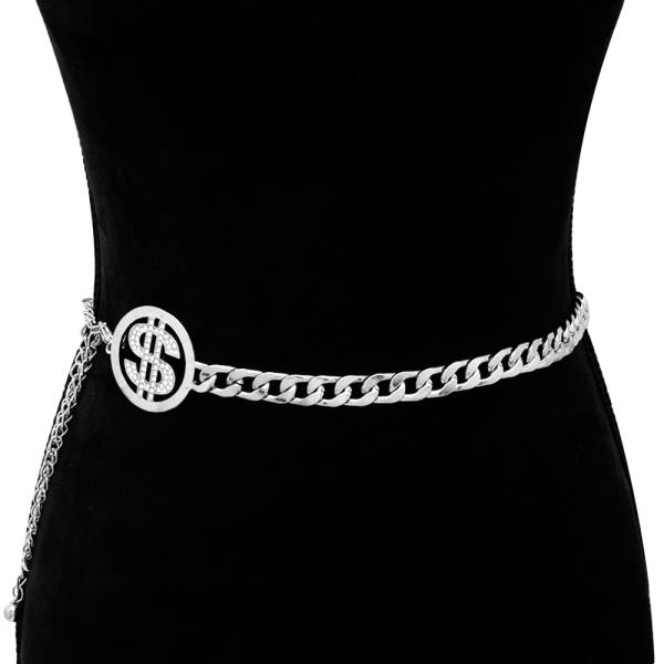 RHINESTONE MONEY SIGN CHAIN LINK HOOK BELT