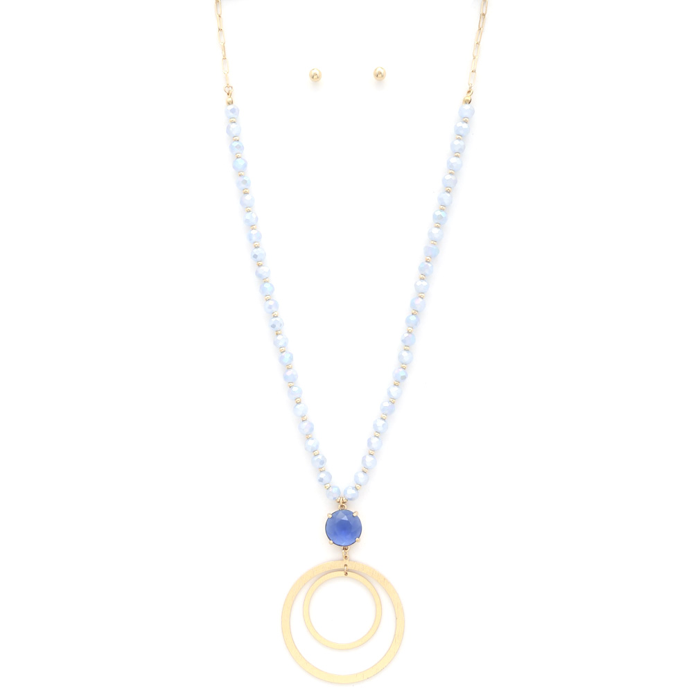 CRYSTAL ACCENT DOUBLE ROUND BEADED PENDANT NECKLACE