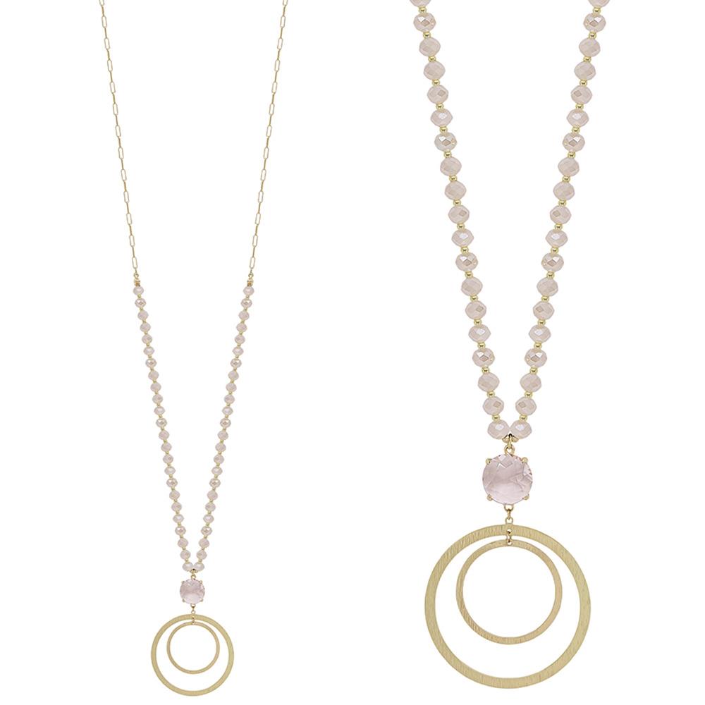 CRYSTAL ACCENT DOUBLE ROUND BEADED PENDANT NECKLACE