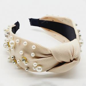 RHINESTONE STUD PEARL BEAD KNOT HEADBAND