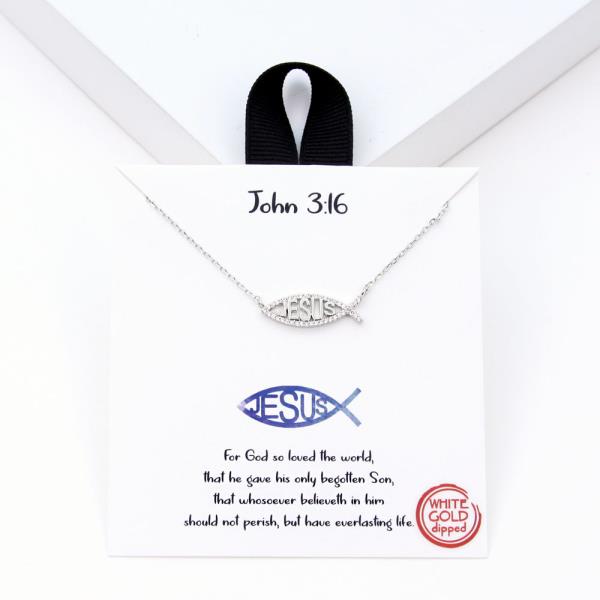 18K GOLD RHODIUM DIPPED JOHN 3:16 / JESUS FISH SYMBOL NECKLACE