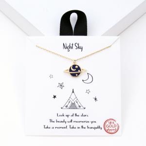 18K GOLD RHODIUM DIPPED NIGHT SKY / PLANET MOON STAR PENDANT NECKLACE