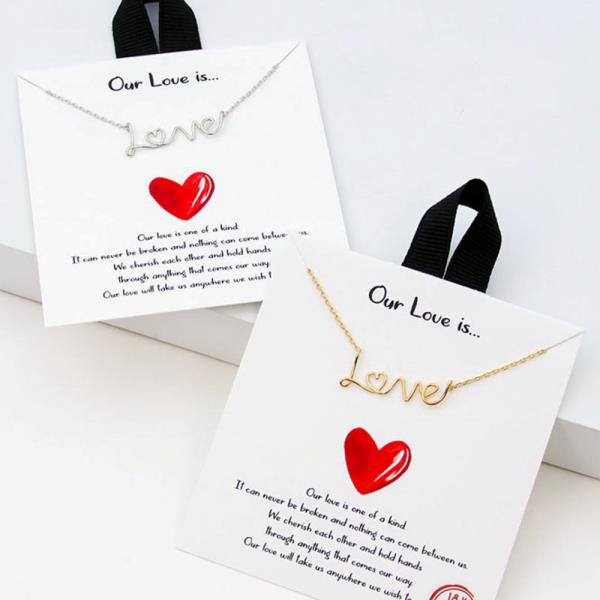 18K GOLD RHODIUM DIPPED OUR LOVE IS HEART LOVE WORD NECKLACE