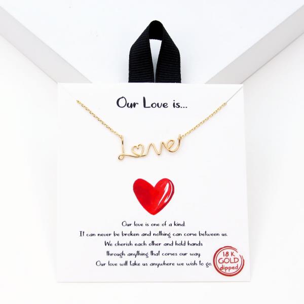 18K GOLD RHODIUM DIPPED OUR LOVE IS HEART LOVE WORD NECKLACE