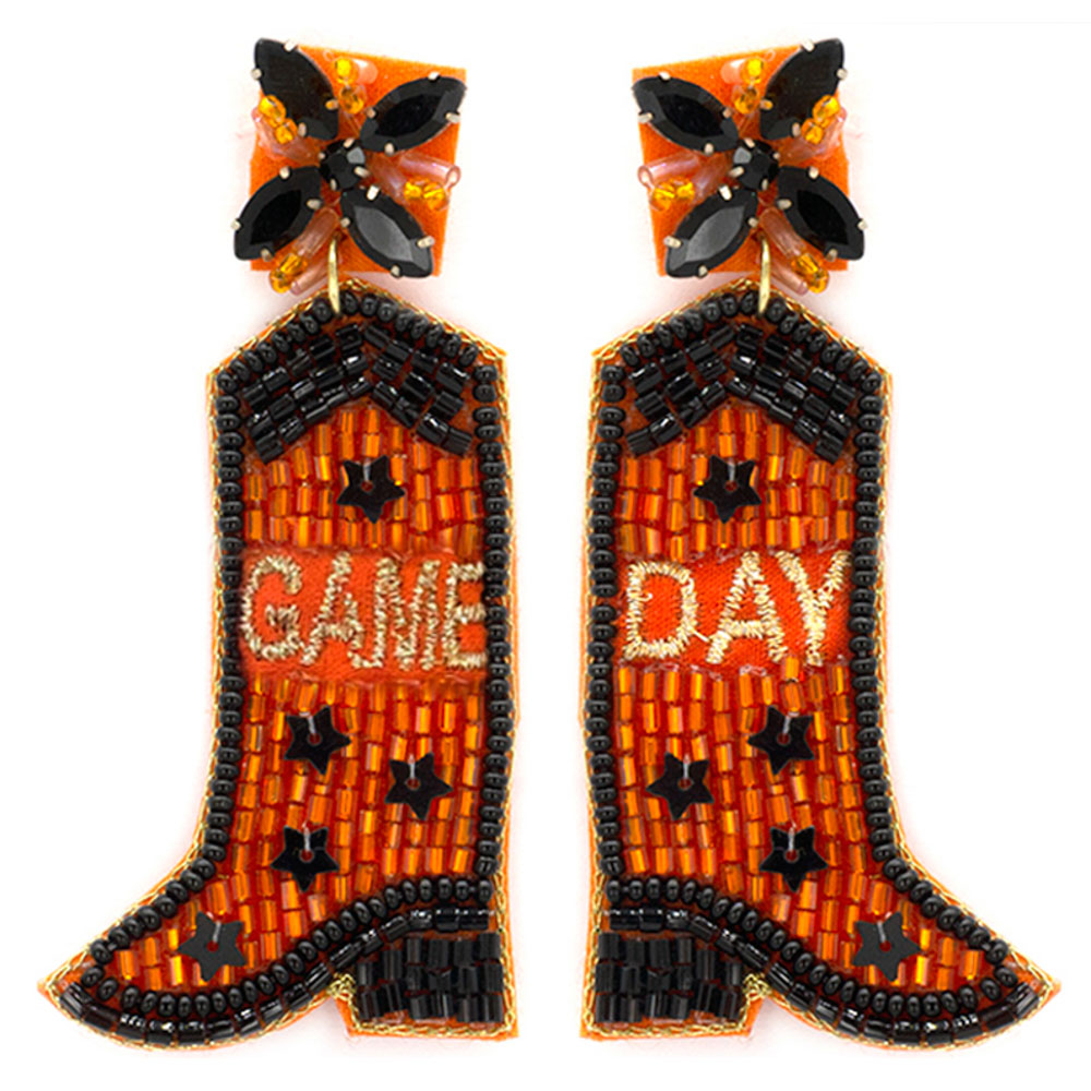 COLLEGIATE SEED BEAD GAME DAY BOOT DANGLE EARRING