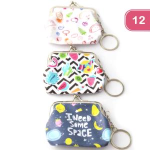 PRINT ASSORTED COIN PURSE KEYCHAIN (12 UNITS)