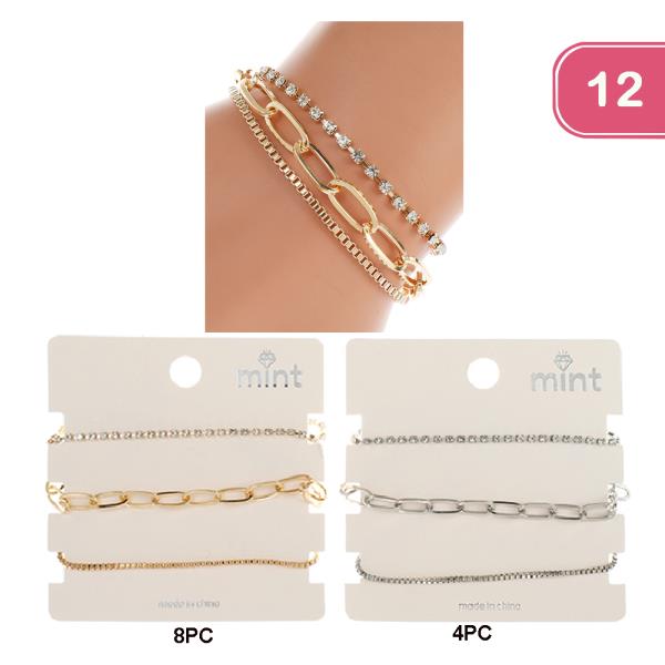 RHINESTONE CHAIN LIKE BRACELET (12 UNITS)