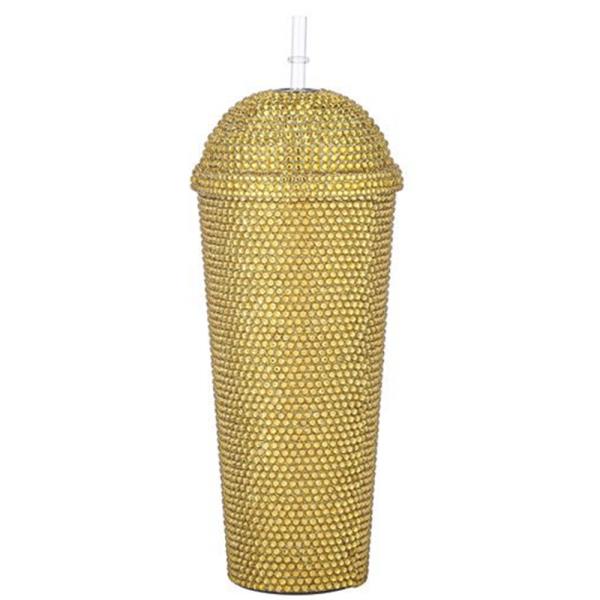 RHINESTONE CRYSTAL BLING TUMBLER WITH DOME TOP LID AND STRAW