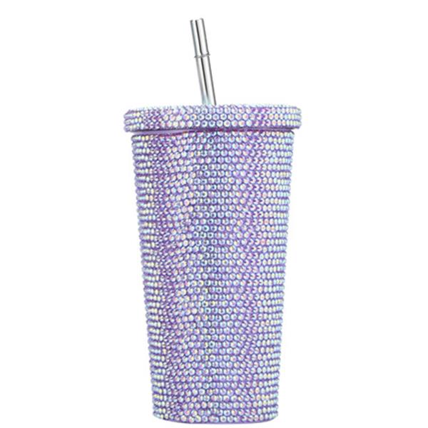 RHINESTONE CRYSTAL BLING TUMBLER CUP WITH STRAW